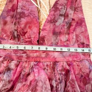 Lulus Women's Garden Romance Magenta Floral Organza Maxi Dress NWT M L #1216-18A
